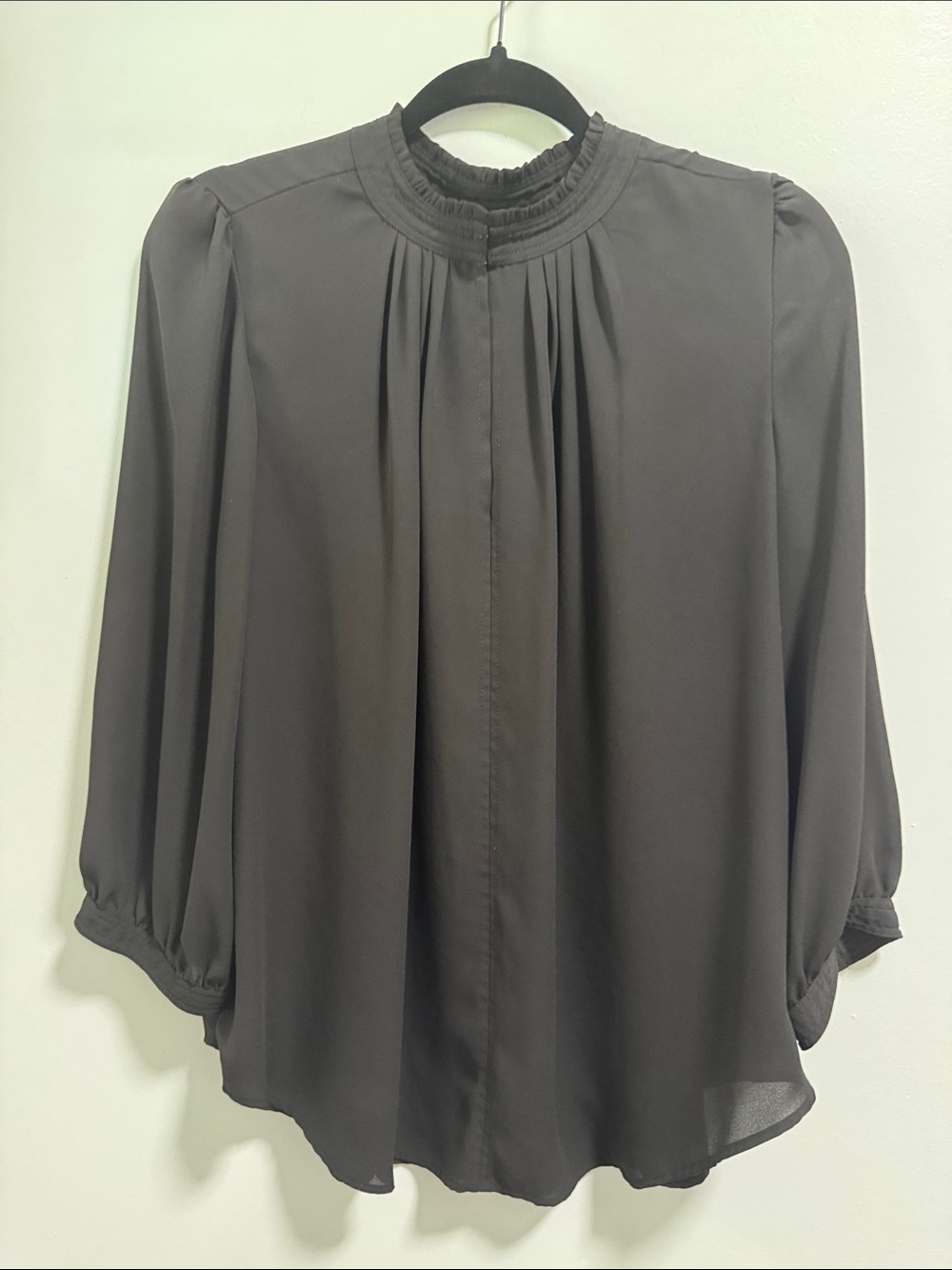 Worthington Black Pleated High-Neck Blouse